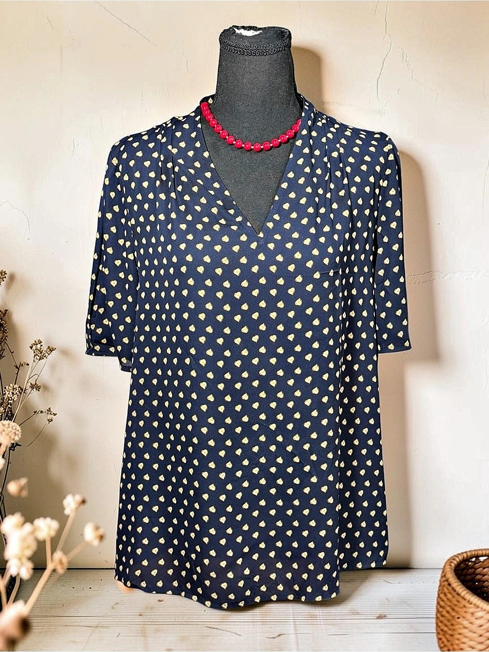 Tommy Hilfiger Heart Print Blouse in Blue & Yellow Medium Like New